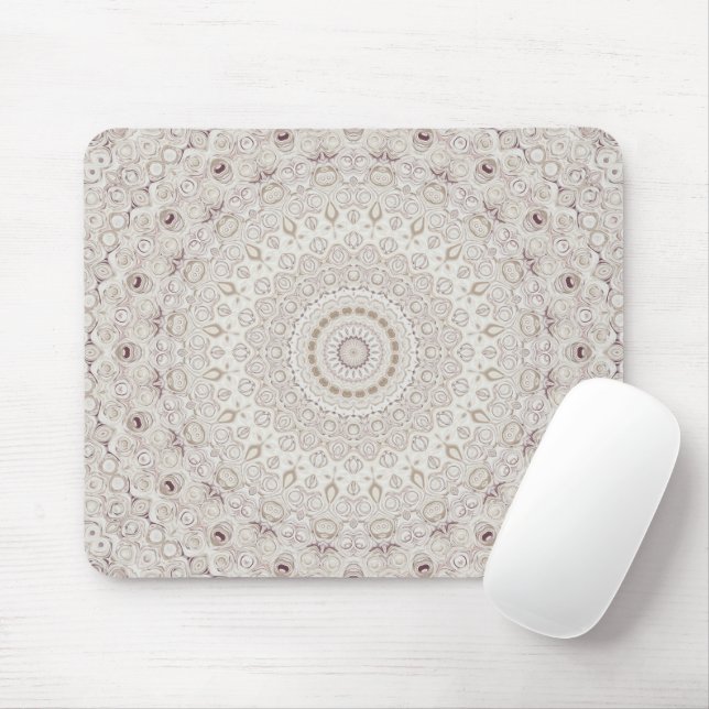 Beige and Taupe Mandala Pattern Design Mouse Mat (With Mouse)