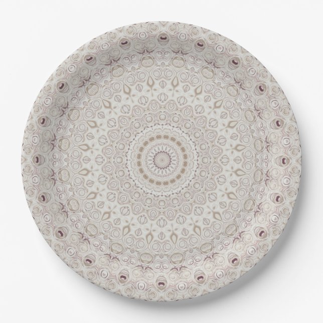 Beige and Taupe Mandala Pattern Design Paper Plate (Front)
