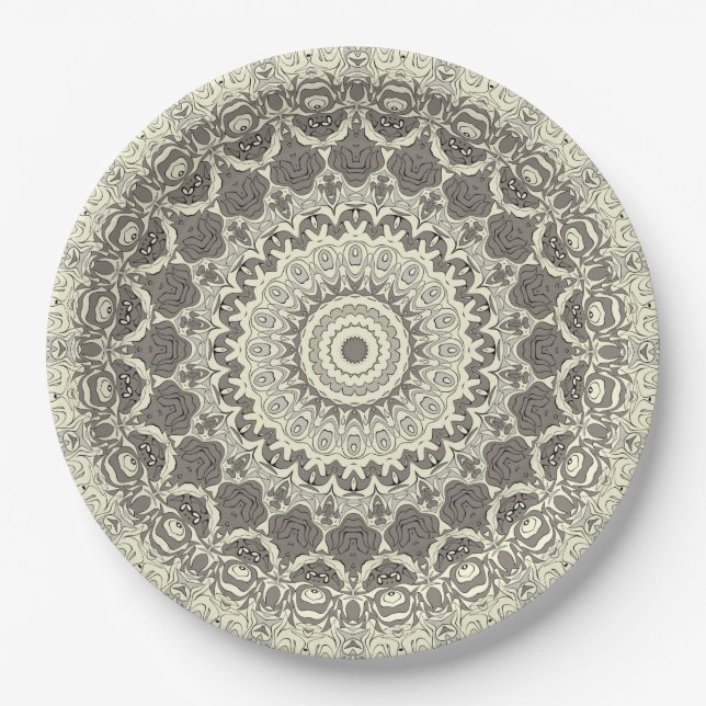 Beige and Taupe Mandala Pattern Design Paper Plate (Front)