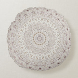Beige and Taupe Mandala Pattern Design Round Cushion