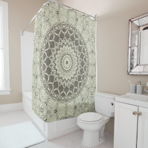 Beige and Taupe Mandala Pattern Design Shower Curtain