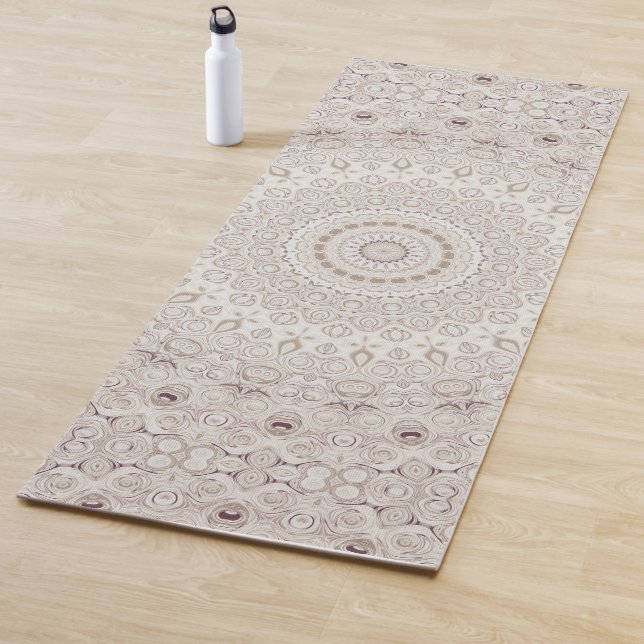 Beige and Taupe Mandala Pattern Design Yoga Mat (In Situ)