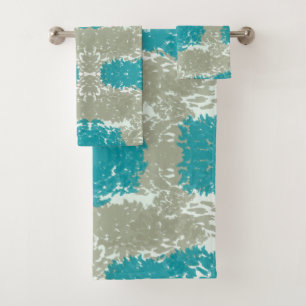 Beige and Teal Bath Towel Set
