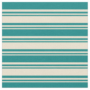 Beige and Teal Coloured Striped/Lined Pattern Fabric