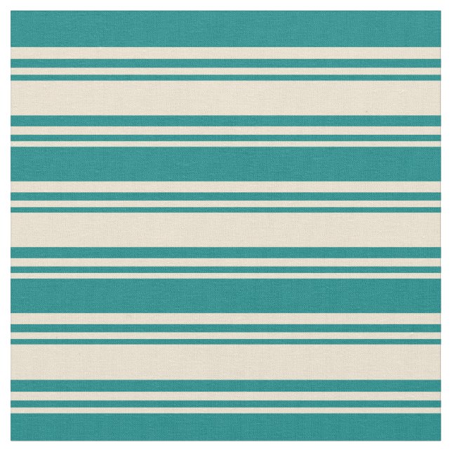 Beige and Teal Coloured Striped/Lined Pattern Fabric (Close Up)