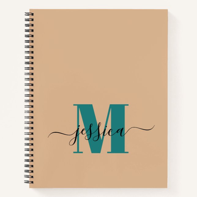 Beige and Teal Personalised Monogram Notebook (Front)