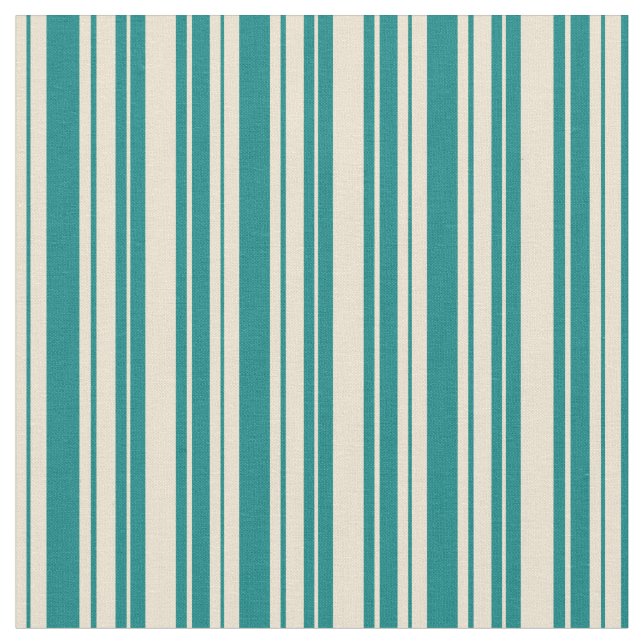 Beige and Teal Stripes Pattern Fabric (Close Up)