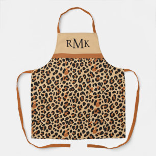Beige and Terracotta Leopard Print Custom Monogram Apron