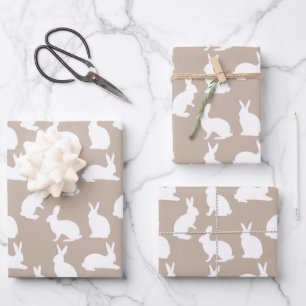 Beige And White Bunny Pattern Modern Easter Wrapping Paper Sheet