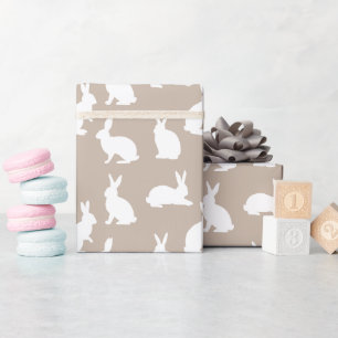 Beige And White Bunny Rabbit Pattern Cute Easter Wrapping Paper