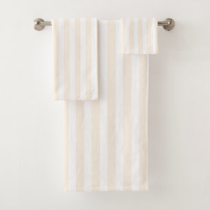 Beige and white candy stripes bath towel set