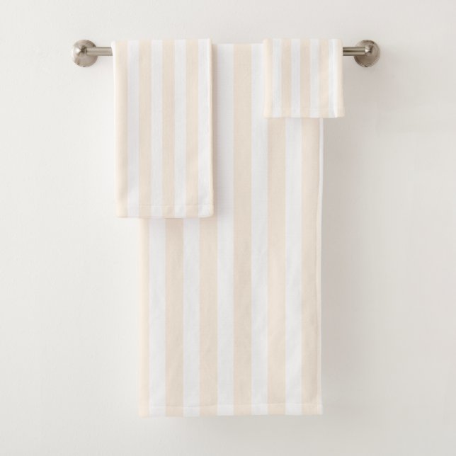 Beige and white candy stripes bath towel set (Insitu)