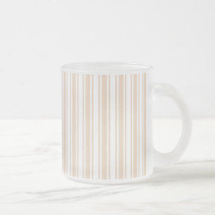 Beige and white candy stripes frosted glass coffee mug