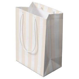 Beige and white candy stripes medium gift bag