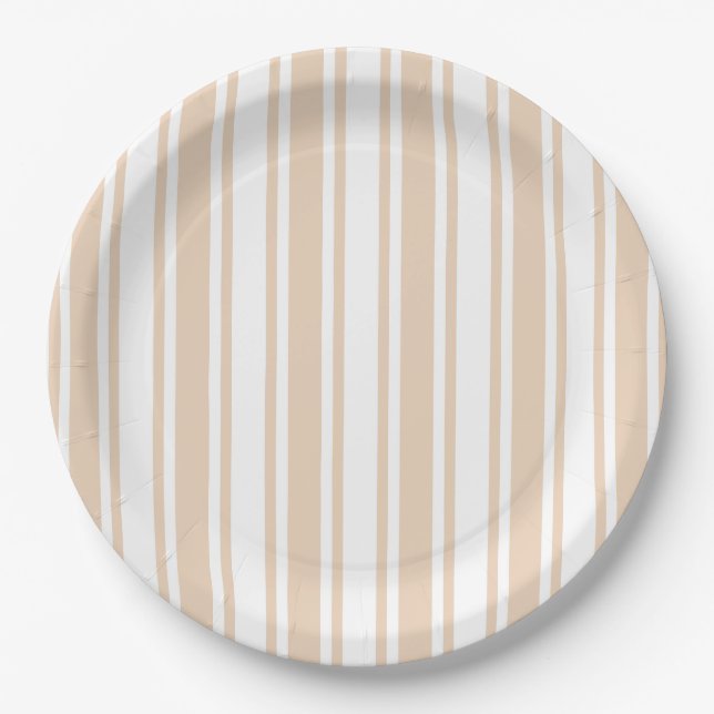 Beige and white candy stripes paper plate (Front)