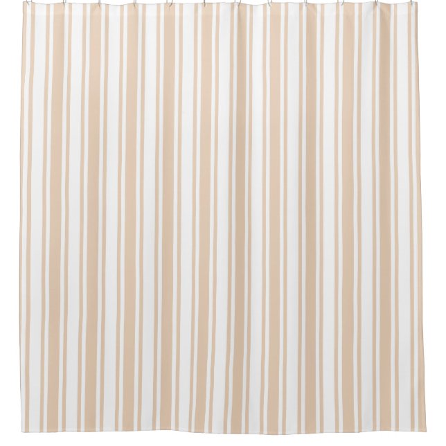 Beige and white candy stripes shower curtain (Front)