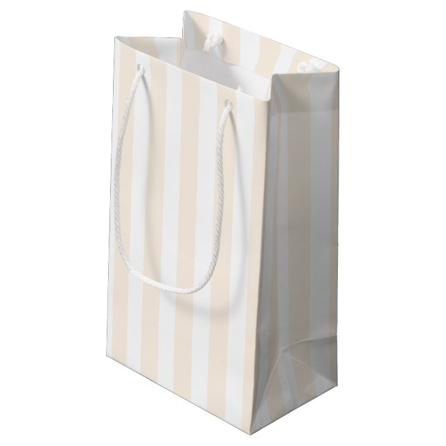 Beige and white candy stripes small gift bag (Back Angled)