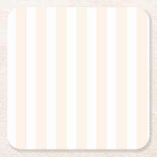 Beige and white candy stripes square paper coaster