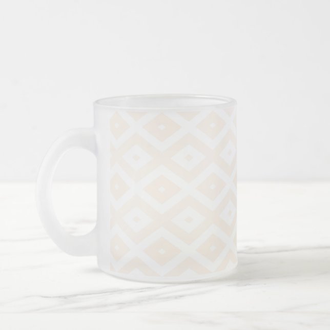 Beige and white diamond pattern frosted glass coffee mug (Left)