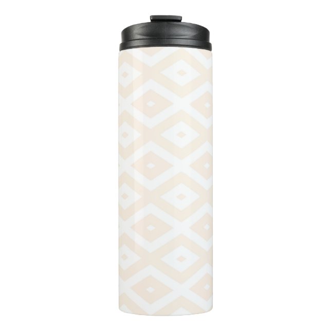 Beige and white diamond pattern thermal tumbler (Front)
