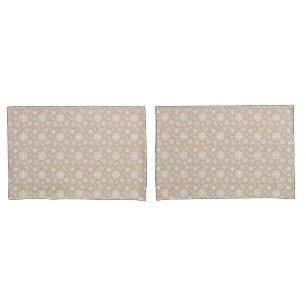 Beige And White Festive Winter Snowflake Pattern Pillowcase