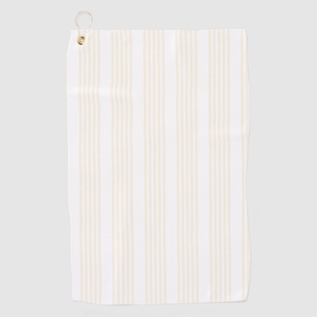 Beige and white five stripe pattern golf towel (Front)