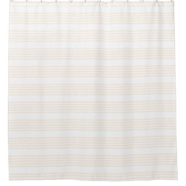 Beige and white five stripe pattern shower curtain (Front)