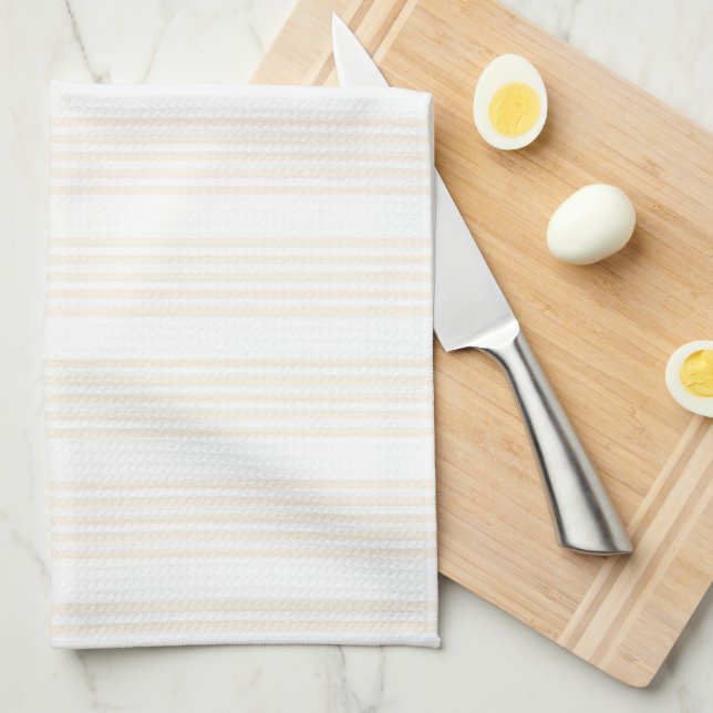 Beige and white five stripe pattern tea towel (Quarter Fold)
