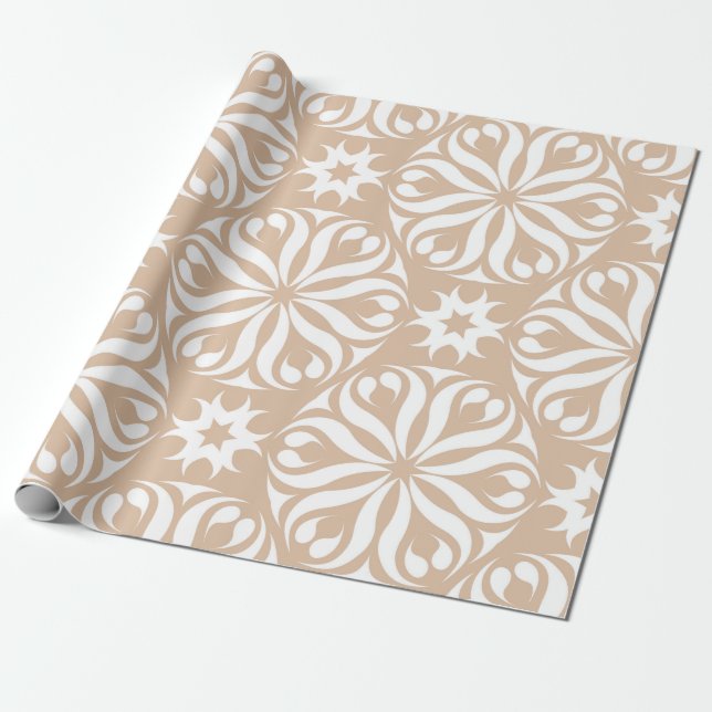 Beige and white floral ornament. Seamless patterna Wrapping Paper (Unrolled)