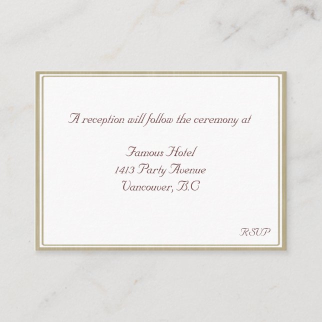 Beige and White Framed RSVP Reception Card (Front)