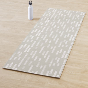 Beige and White Inky Rounded Lines Pattern Yoga Mat