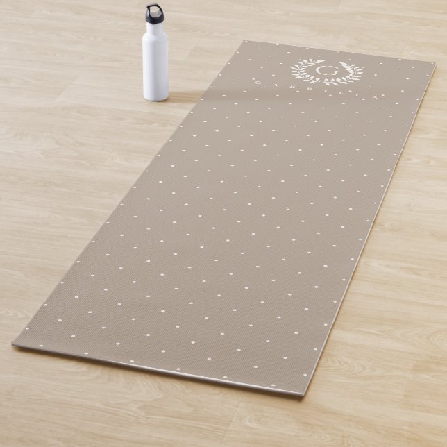 Beige And White Laurel Monogram Polka Dot Pattern Yoga Mat (In Situ)