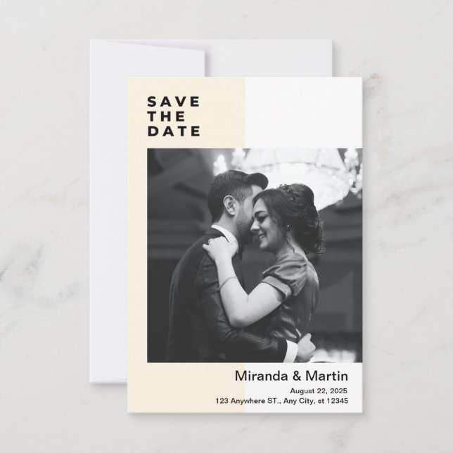 Beige And White Minimalist Photo Save The Date  Invitation (Front)
