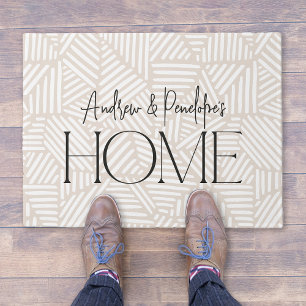 Beige and white modern geometric minimal home doormat