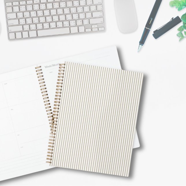 Beige and White Modern Stripes Planner (Beige and White Modern Stripes Planner)