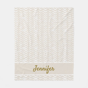 Beige and White Nautical Waves Coastal Home Fleece Blanket