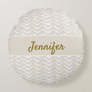 Beige and White Nautical Waves Coastal Home Round Cushion