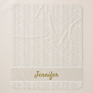 Beige and White Nautical Waves Coastal Home Sherpa Blanket