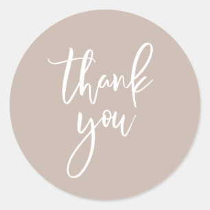 Beige and White Neutral Thank You Classic Round Sticker