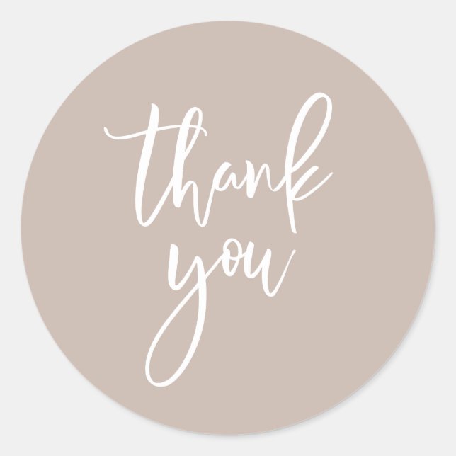 Beige and White Neutral Thank You Classic Round Sticker (Front)