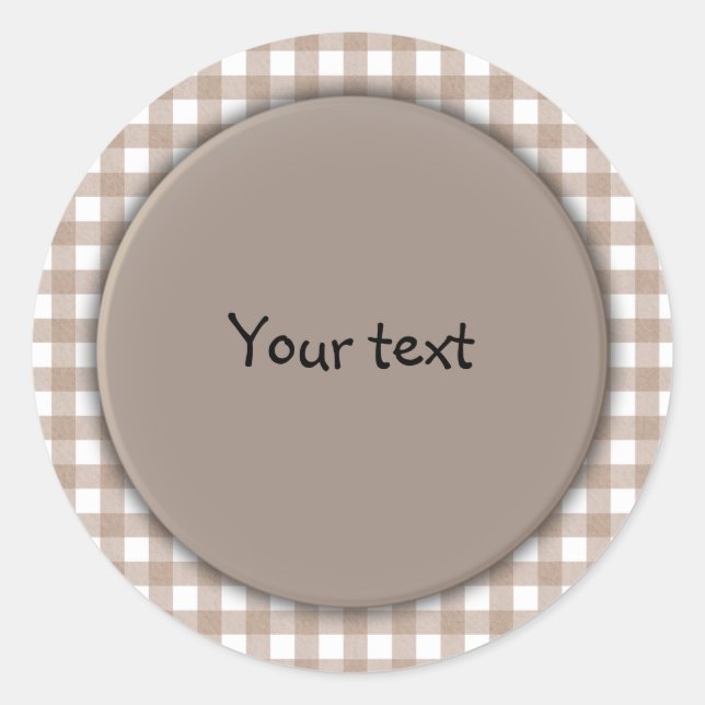 Beige and white plaid classic round sticker (Front)