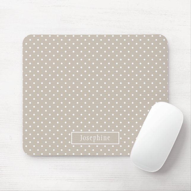 Beige And White Polka Dots Pattern With Name Mouse Mat (With Mouse)