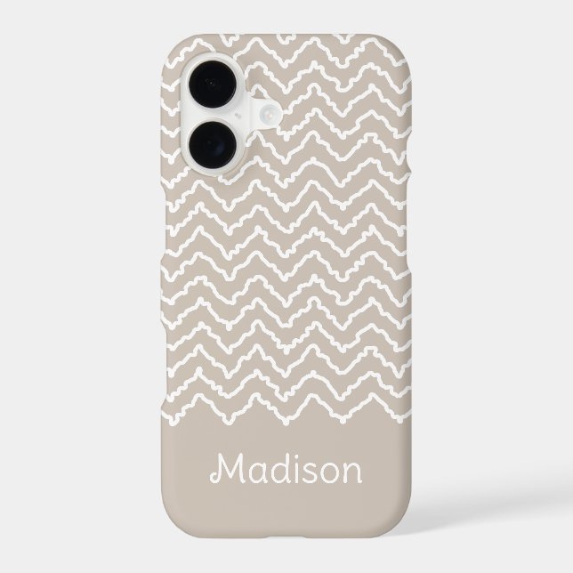 Beige And White Squiggly Chevron Pattern And Name (Back)