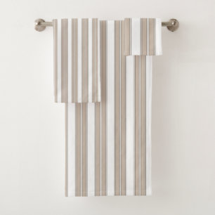 Beige and White Striped Bath Towel Set
