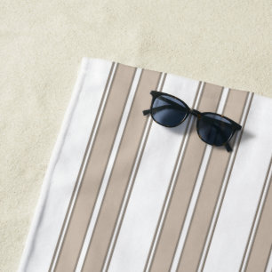 Beige and White Striped Beach Towel