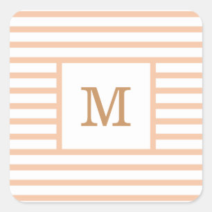 Beige and White Stripes Custom Monogram Square Sticker
