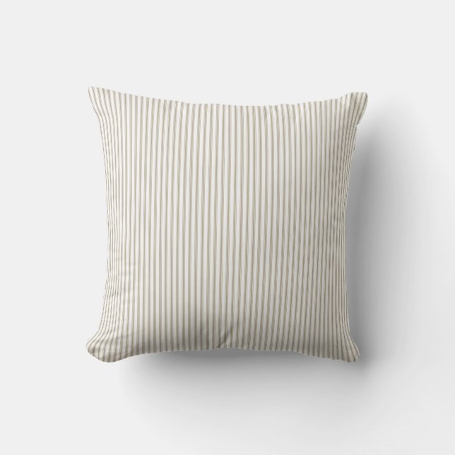 Beige and White Ticking Stripe  Cushion (Front)