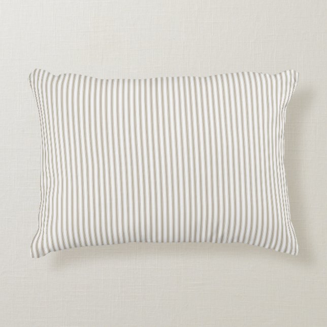 Beige and White Ticking Stripe  Decorative Cushion (Front)