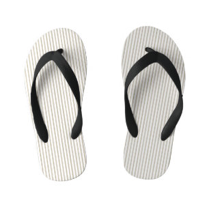 Beige and White Ticking Stripe  Kid's Flip Flops