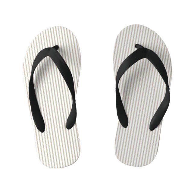 Beige and White Ticking Stripe  Kid's Flip Flops (Footbed)